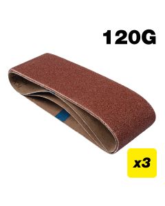 U*AB/B75A/120A - Aluminium Oxide Sanding Belt 120 Grit 75mm x 533mm 3pc