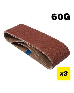 U*AB/B75A/60A - Aluminium Oxide Sanding Belt 60 Grit 75mm x 533mm 3pc